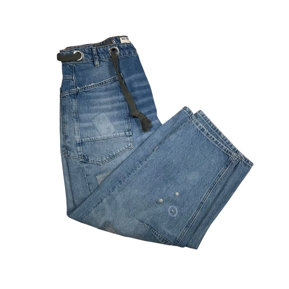 FREE PEOPLE Jeans Size 31 Moxie Pull On Barrel Patchwork Button Drawstring - Picture 2 of 9